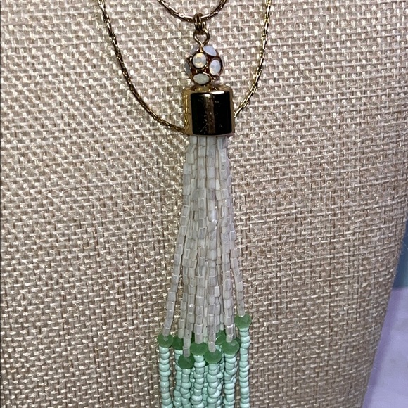 New York & Co Elegant Beaded Tassel Necklace - Picture 7 of 8
